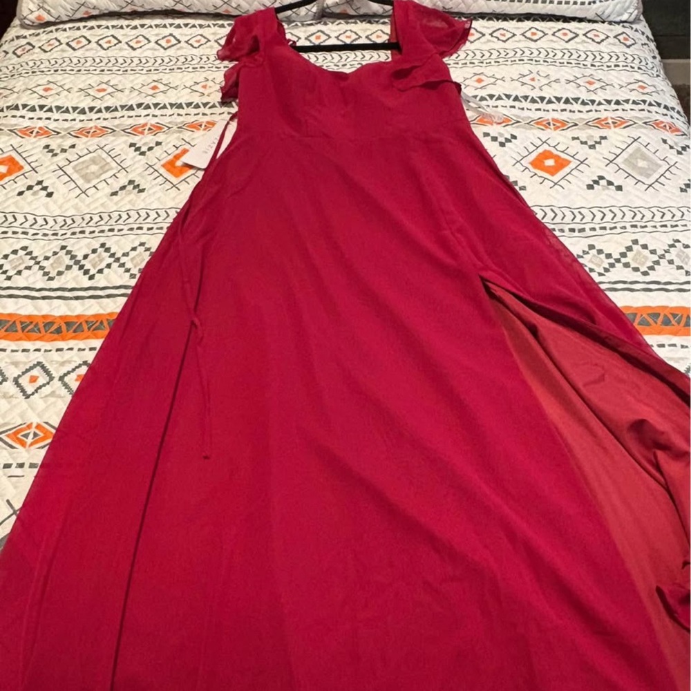 Azazie Red Maxi Sundress with flutter sleeves